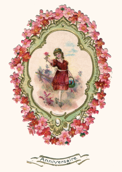 Carte Jeune Fille Entourée De Fleurs D'anniversaire 